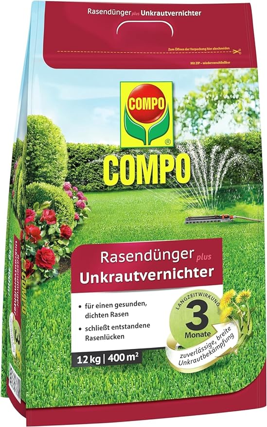 COMPO lawn fertilizer with weed killer - lawn fertilizer for spring - 12 kg for 400 m²