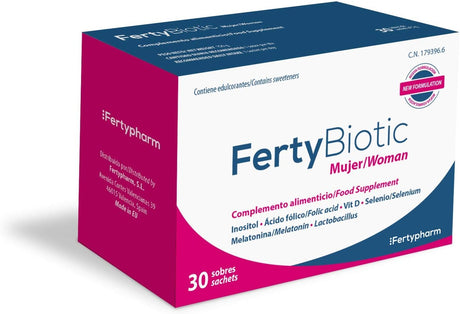 Fertybiotic Mujer | Ácido Fólico, Probióticos Vitamina D y Melatonia | Contribuye a la Mejora de la Fertilidad Femenina | 30 Sobres - Beige and Blue markT